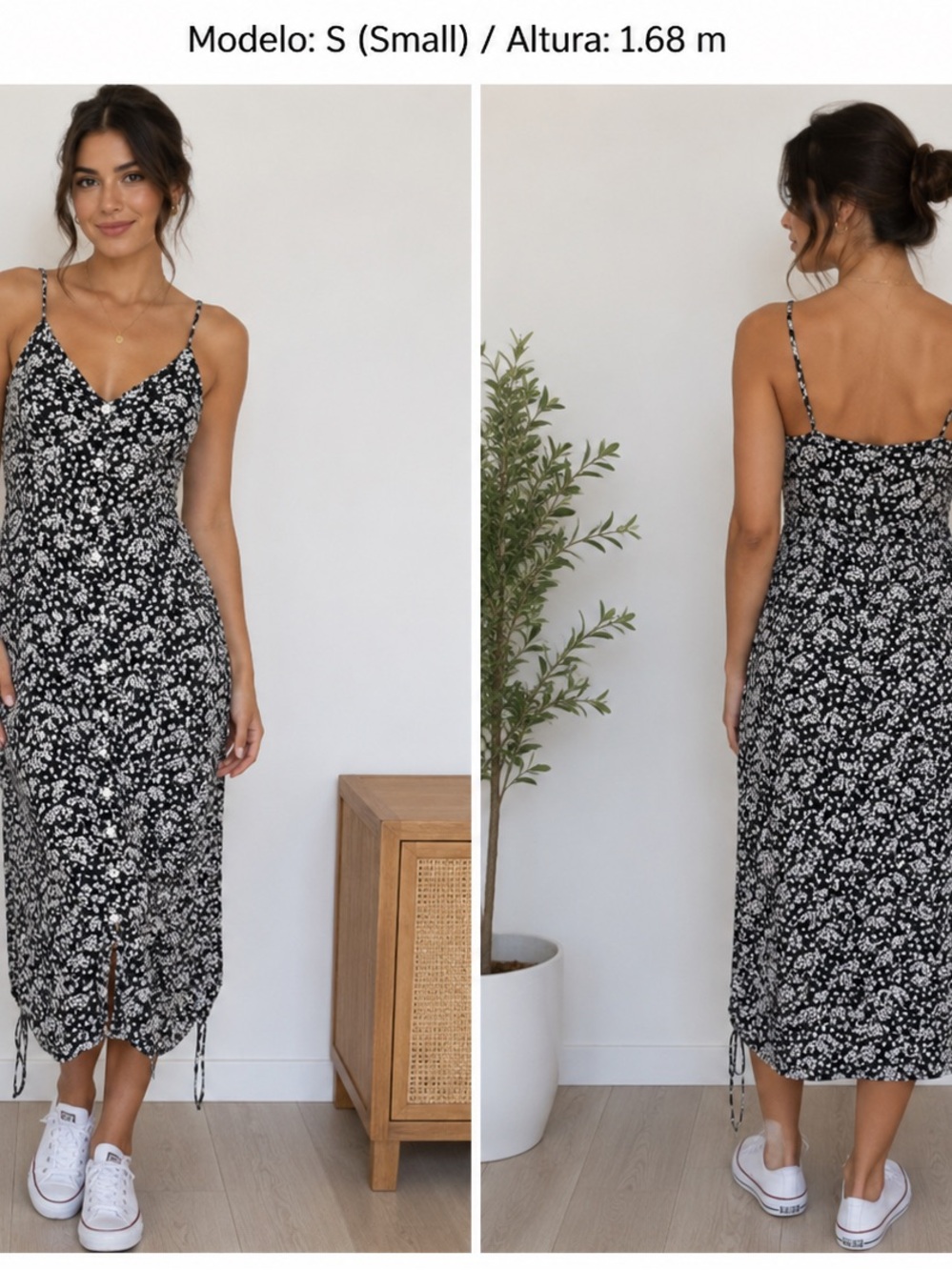 Gap Black & White Floral Smocked Midi Dress Size 4